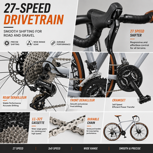 <span class=keywords><strong>จักรยาน</strong></span>กรวดอลูมิเนียม 700C 27 สปีด เบรกดิสก์ 700x32C โครงแข็งแรง สำหรับทุกสภาพพื้นผิว <span class=keywords><strong>จักรยาน</strong></span><span class=keywords><strong>ทัวร์</strong></span>ริ่ง ขายส่ง OEM - Product Image 3