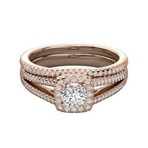 Anillo de Compromiso con Banda de Diamantes Redondos y Halo de Diamantes - Product Image 1