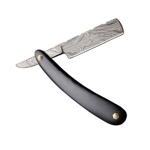 Rasoir de sécurité professionnel à bord droit damas pour hommes rasoir à bord unique de qualité salon manche en bois acier inoxydable - Product Image 1