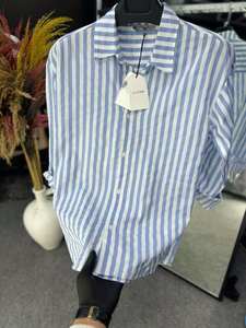 Chemises habillées à pois en satin pour hommes col en V décontracté manches longues boutonné printemps été vêtements de plage légers et respirants - Product Image 3