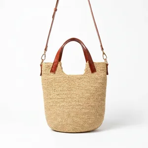 Sac à main de luxe en raphia avec bandoulière réglable pour femme, usage quotidien, doublure en polyester, fermeture éclair, motif à pois - Product Image 2