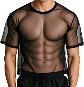 Yinyouyu Mens Xem Thông Qua Bộ Đồ Ngủ Sexy Lưới Sheer Cơ Bắp T Áo Sơ Mi Phòng Chờ Quần Đồ Lót Đồ Ngủ Clubwear - Product Image 1