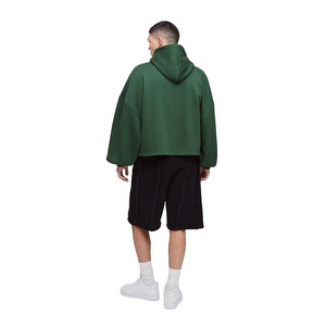 Sweat-shirts à capuche coupe droite extrême en molleton 100 % coton, écologiques, pour l'hiver, couleur vert uni, design épaules tombantes - Product Image 2