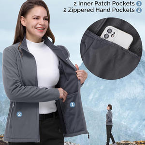 Chaqueta cortavientos Softshell personalizable ligera para mujer impermeable a prueba de viento tiras reflectantes duraderas cremallera algodón - Product Image 4