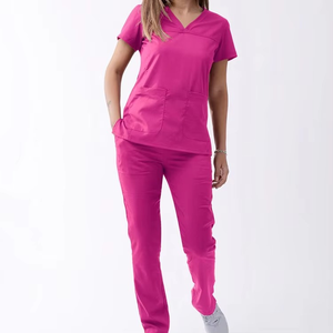 Conjunto de Top y pantalones para correr de Enfermería de verano para mujer, conjuntos de uniformes médicos de enfermera con cuello en V de manga corta - Product Image 3
