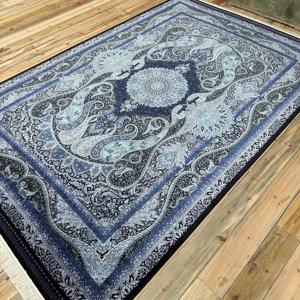 Alfombra Turca Vintage, Alfombra Grande de 6.3x9.9 pies, Alfombra Floral Azul y Negra - Product Image 3