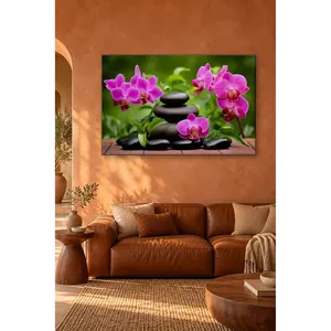 Impression sur toile Fida Black Spa Stones and Pink Orchids - Product Image 3
