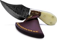 Couteau de chasse Damas forgé à la main personnalisé en acier à haute teneur en carbone extérieur épée Dollar gaine poignée OEM pris en charge PK origine haute