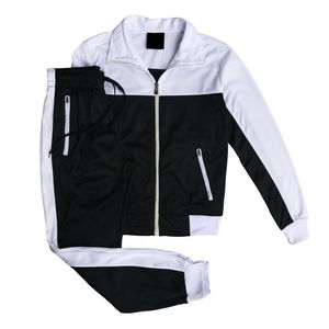 Vente flash - Ensemble de survêtement décontracté unisexe, fermeture éclair intégrale, coupe classique, polyester uni, veste et pantalon de survêtement - Product Image 4