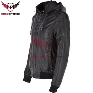 Blouson Bomber Homme en Cuir Véritable Marron Foncé avec Capuche, Épaulettes en Cuir de Vachette, Bordure en Tricot Côtelé, Style Classique Personnalisé, Vêtement d'Extérieur Chaud pour l'Hiver - Product Image 6