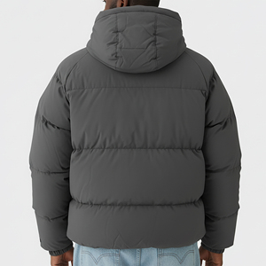 Chaqueta Acolchada de Lona con Capucha de Color Liso de Alta Calidad para Hombre, Estilo Urbano Holgado, Cálida para Invierno, con Cierre de Cremallera, Cortavientos - Product Image 2