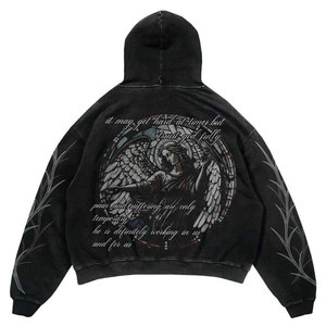 Meilleures ventes OEM DTG Sweats à capuche numériques imprimés en coton de haute qualité Pulls à capuche personnalisés en strass lavés à l'acide pour hommes - Product Image 6