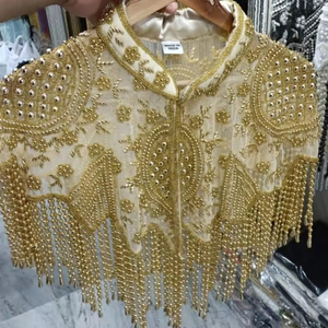 Cape élégante burlesque brins de perles paillettes tenue de club de fête belle broderie col en v droite longueur au sol festivals - Product Image 4