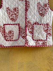 Handblock Red Heart Quilted Vest | Cotton Sleeveless Jacket For <b>Women</b> | Boho <b>White</b> <b>Waistcoat</b> - Product Image 6