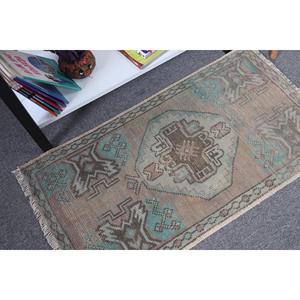 พรมตุรกี, พรมวินเทจขนาดเล็ก 1.6x2.8 ฟุต, พรมโมร็อกโกสีน้ำเงินน้ำตาล - Product Image 2