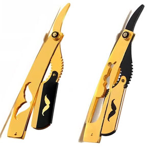 Maquinilla de afeitar de borde recto profesional de acero inoxidable clásico con cuchillas de afeitar de un solo filo (amarillo) - Product Image 2