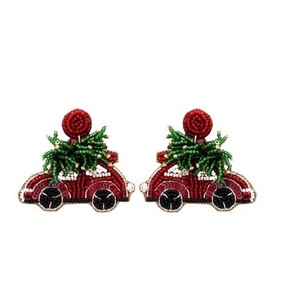 Boucles d'oreilles perlées festives avec 100 pour cent de perles de verre accessoire décoratif idéal pour Noël Halloween Mardi Gras Fiesta - Product Image 3