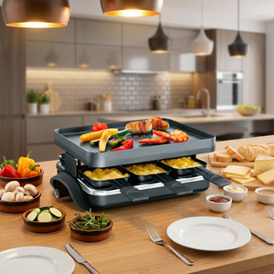 Grill électrique <span class=keywords><strong>Raclette</strong></span> 1200W, <span class=keywords><strong>2</strong></span>-en-1 Barbecue sans fumée et appareil à fromage avec plaques antiadhésives en PTFE, portable pour table, certifié CE - Product Image 2