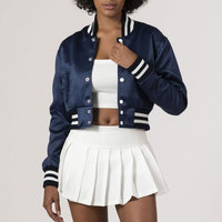 Blouson universitaire court en satin tricoté en peau de mouton pour femme, économique, respirant, léger, en toile, coupe-vent, séchage rapide, petit prix