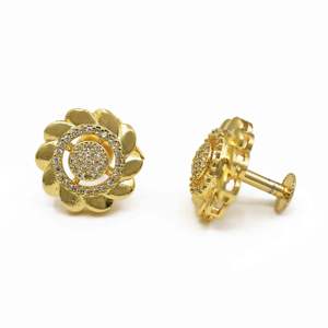 Aretes de Zirconia con Baño de Oro Micro de 14K, 18K y 24K, Forma de Flor, Venta al Por Mayor - Product Image 4