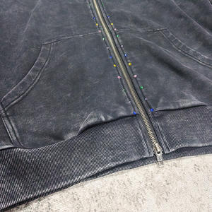 Custom Oversized Rhinestone Tracksuits Baggy Style Acid Washed Tracksuits Zip up Hoodie and Sweatpants <b>Set</b> for <b>Men</b> - Product Image 3