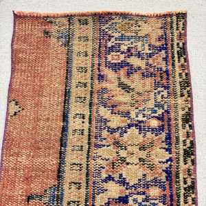 Vintage Rug, Small 1.4x3.2 ft Turkish Rug, <b>Brown</b> Ikat <b>Wool</b> Rug - Product Image 5