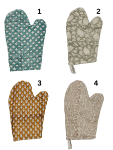 Guante de horno de lino Guante de horno floral Bloque Guante de lino impreso con aislamiento térmico Guante de cocina protector Cocina de granja - Product Image 2