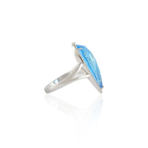 Anillo de piedras preciosas de oro blanco sólido K14 de moda elegante anillo de fiesta de aniversario de boda de corte de Topacio Azul Natural fino de moda - Product Image 3