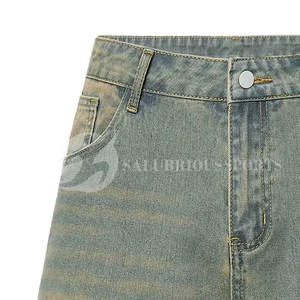 Shorts en jean pour homme, coupe slim, style hip-hop, été, délavé clair, taille mi-haute, emballage personnalisé, tissu extensible polyester/coton - Product Image 3