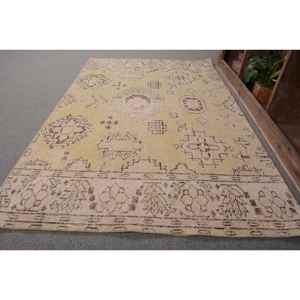 Vintage 39 X 63 ft Turkish Rug Handmade Yellow Beige Wool Classic Patchwork Design Rectangular Hallway for Bedside 4m Latex - Product Image 2