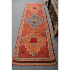 Bohemian Orange Red 3,2 X 10.3ft Alfombra de lana de área grande Vintage Diseño turco Abstracto Patchwork Halls Rectángulo para habitaciones Látex - Product Image 1
