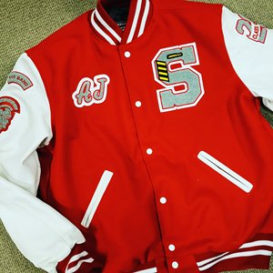 Varsity <b>Jacket</b> Wool & Leather Sports Varsity <b>Jacket</b> Unisex Varsity <b>Jackets</b> <b>White</b> Cow Leather Sleeves LatterMan - Product Image 3