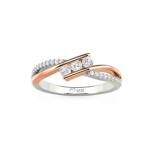 Jeulia Bypass Twist Two-Tone Three Stone Wedding Band <b>Ring</b> - Product Image 3