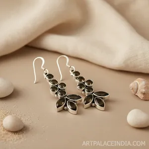Vintage Gold Plated 925 <b>Silver</b> Onyx Drop Earrings Women's Classic Plant Pattern Bezel Setting <b>Wedding</b> Jewelry - Product Image 2