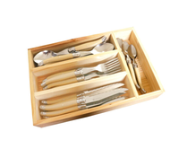 Couteau à beurre et fourchette en acier inoxydable avec manche en corne de buffle et boîte à cadeaux en bois personnalisée artisanat Top vente