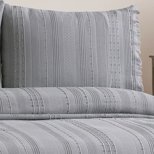 Guzide Arya <b>Grey</b> 3-Piece Customized Classic Luxury Home <b>Bedspread</b> Set 100% Chenille Organic Woven Striped Washable Ant - Product Image 3