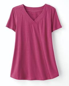 เสื้อยืดผ้าฝ้าย100% คอวีสำหรับผู้หญิงสไตล์นิ่มแบบยั่งยืนคอวีพิมพ์ลายคุณภาพสูงผ้าสแปนเด็กซ์ XS-XL ใช้ในชีวิตประจำวัน - Product Image 6