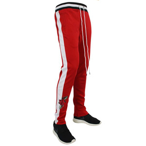 Men's Sweatpants With <b>White</b> Side Stripe And Rose Embroidery Elastic Waist Drawstring Casual <b>Joggers</b> - Product Image 4