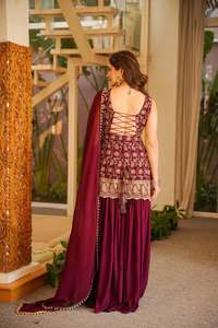 Designer Party Wear Bridal Wear Faux Georgette Sequence And Embroidery Work <b>Top</b> With Plazzo And Dupatta Ready To Wear Set - Product Image 2