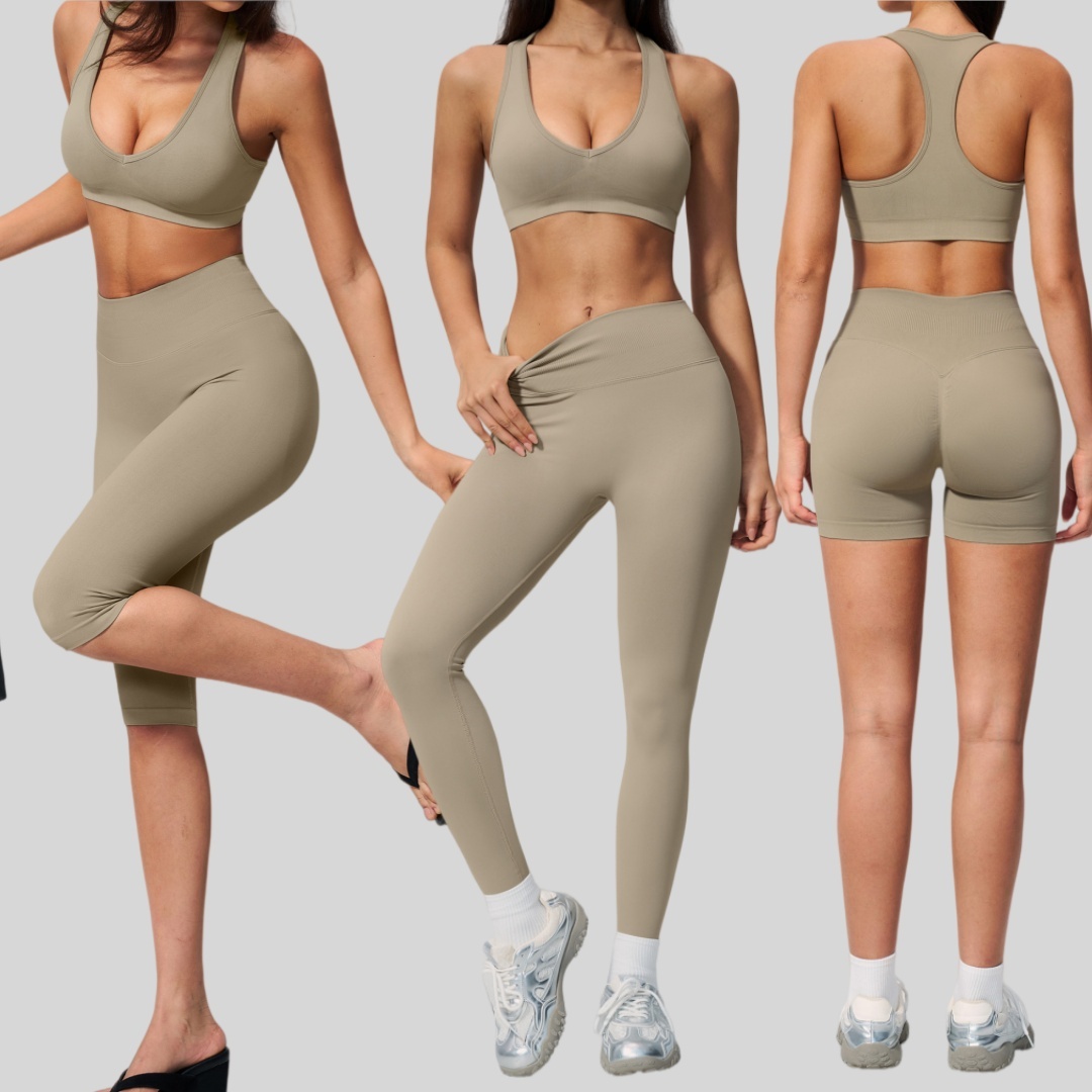 High Quality Breathable Sports Yoga Sets Fitness Women Soft Solid Spandex/Nylon Gym Workout Sets Seamless Active Wear