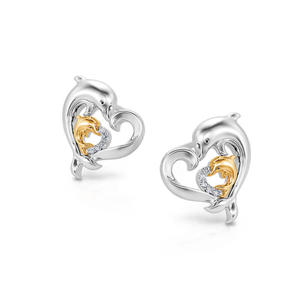 Boucles d'oreilles fines Jeulia Joyful Dance Mom & Baby Dolphin Heart en argent sterling - Product Image 3