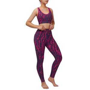 Custom Wholesale Sublimation Printed Womens Yoga Set Tummy Control Leggings and Sports Fitness <b>Top</b> Running set - Product Image 1