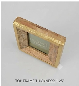 <b>Rustic</b> Wood Photo Frame Rectangle Brass Work Vertical Tabletop Display - Product Image 3