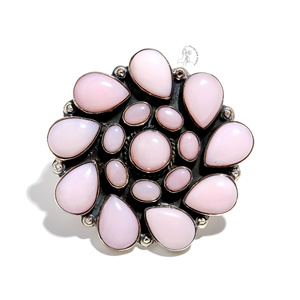 Bague réglable en argent sterling faite à la main avec une pierre précieuse opale rose ovale taillée en pierre naturelle serti de lunette pour les mariages et les fêtes - Product Image 1