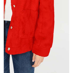 Giacca in Finta Pelliccia Rossa Jou Jou Junior Taglia Media, con Stampa in Lana e Seta, Rivestimento in PU Seta Tinto e Decorata con Bottoni - Product Image 3
