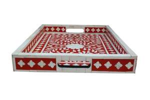 Bandeja con incrustaciones de huesos, bandeja para servir hecha a mano, incrustaciones de huesos de lujo, desayuno de Ramadán, comida, fruta, café, té, bandeja decorativa - Product Image 6