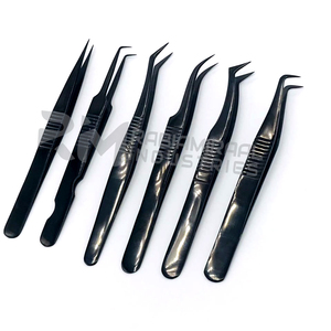 Pince à épiler pour extensions de cils RMI Wholesale, entièrement noire, nouveau design Plasma, poignée anti-magnétique, 12 cm, lot de 6 pièces, logo personnalisé, durable - Product Image 6