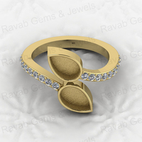 Hochwertiger 925er Sterlingsilber 14K vergoldeter Ring mit 5x8mm tropfenförmigem Edelstein im Lünettenfassung, halbgefertigt, gedreht, verstellbar, für Muttermilch