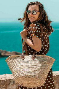 Panier de marché de qualité supérieure avec panier à fruits en cuir, sac en paille, panier d'épicerie français - Product Image 3