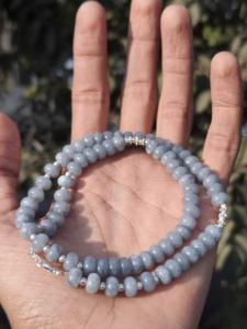 Blue Angelite Round Faceted Nugget <b>Beads</b> 6mm Natural Fine Beaded <b>Necklaces</b> for Wedding or Gift - Product Image 3